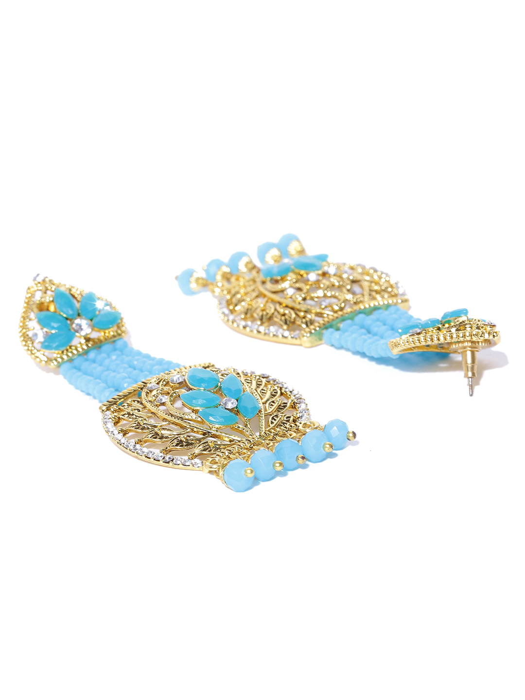 YouBella Blue Gold-Plated Stone-Studded Drop Earrings